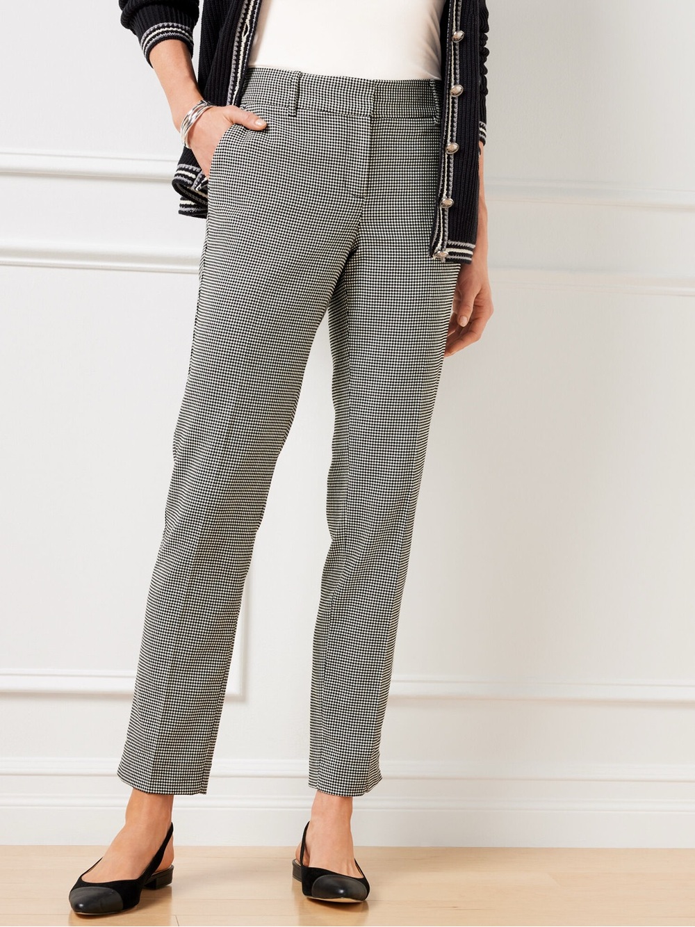 Talbots Hampshire Straight Ankle Pant Houndstooth Academia Office Preppy 14W